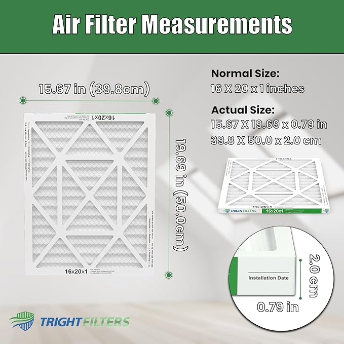 16x20x1 Air Filter 4 Pack, Durable MERV 8 Pleated Home HVAC AC Furnace Filters