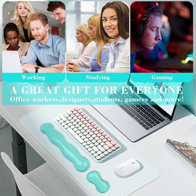 Gel Wrist Rest for Keyboard and Mouse, Wrist Rest for Keyboard, Mouse Wrist Support, Pain Relief, Cool Touch, Non-Skid, Keyboard Wrist pad