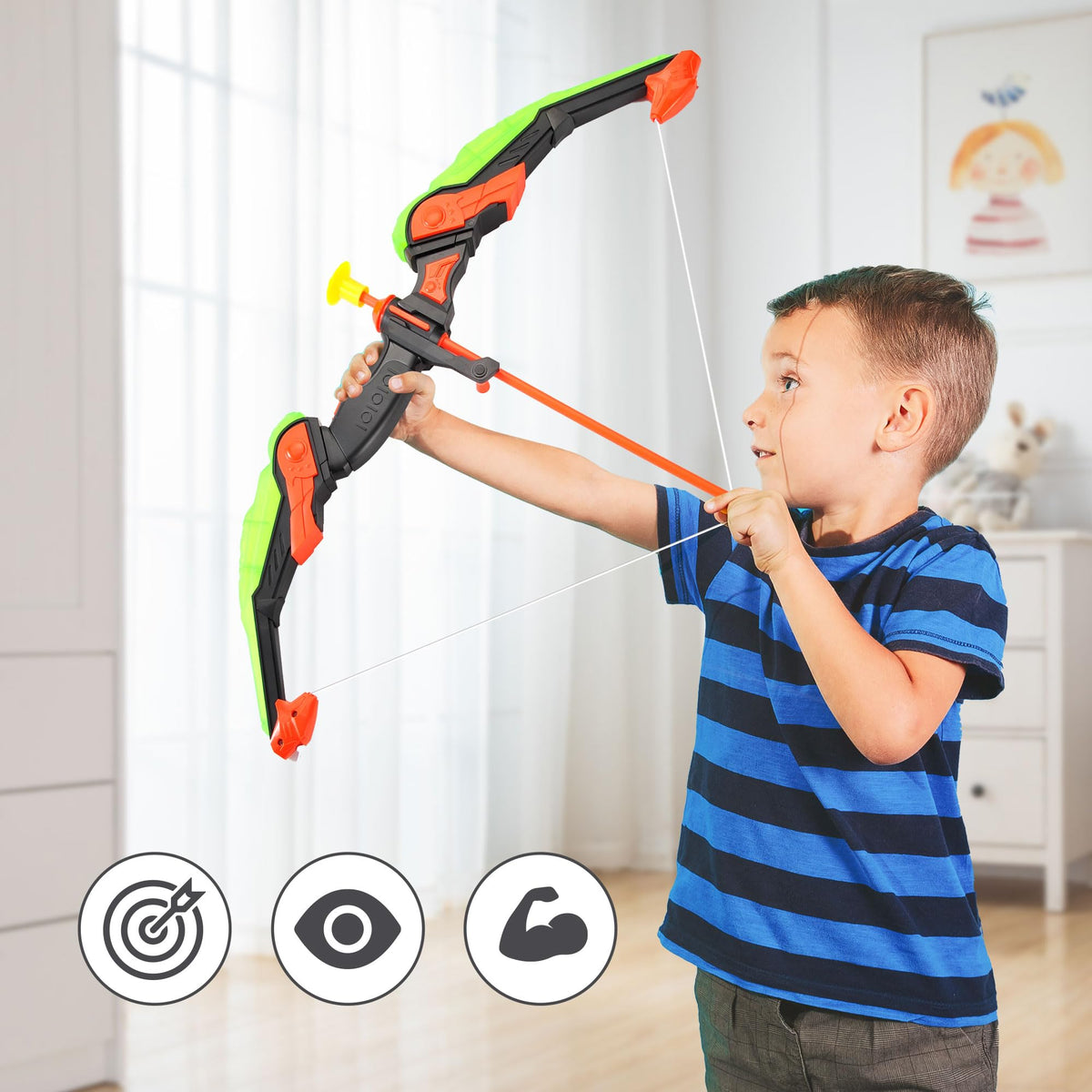 PowerTRC Kids Bow and Arrow Set, Bow and Arrow Set for Kids 8-12 – Kids Archery Set with Target Practice LED Light Up with 10 Suction Cup Arrows & Quiver Outdoor Play Toys (Blue)