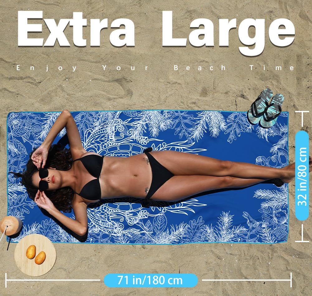 Widdonen Microfiber Beach Towel,Compact 2 Pack-71x32 Inch with Bag Travel