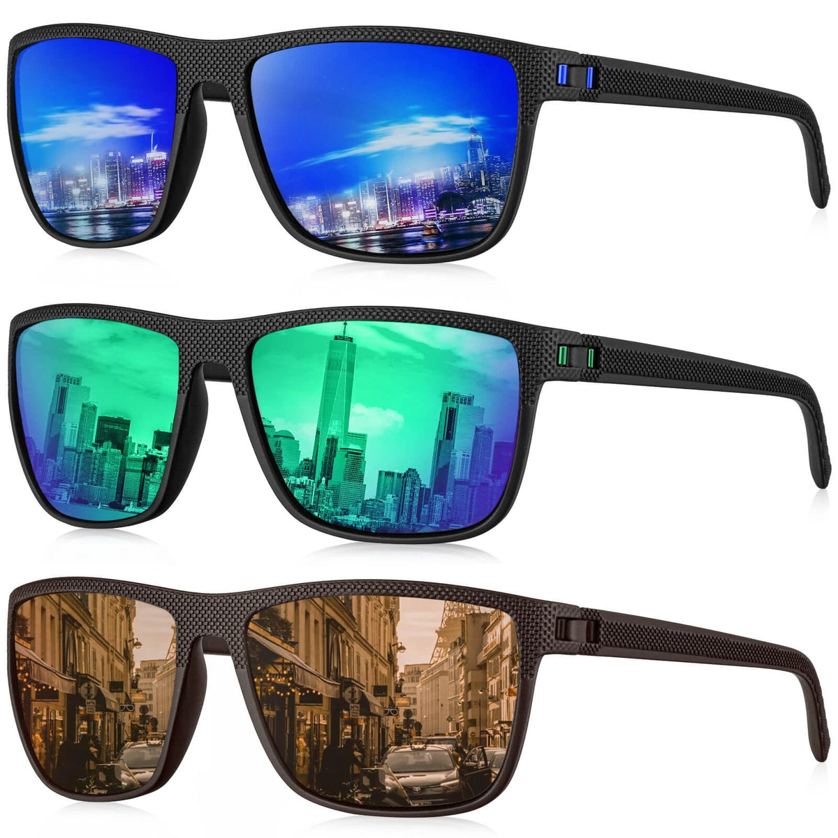KALIYADI Polarized Sunglasses Men, Lightweight Mens Sunglasses Polarized UV Protection Driving Fishing Golf (Dark Blue/Green/Brown)