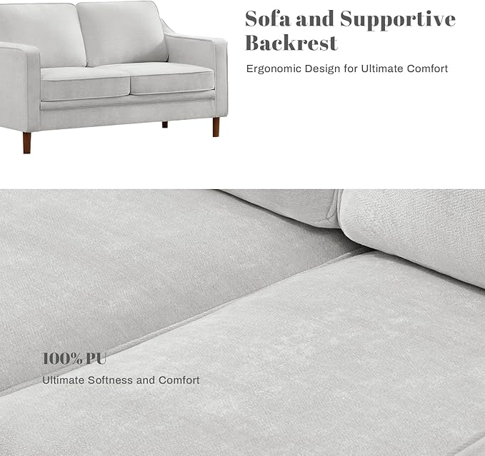 Kingfun Living Room Furniture Sets, 2 Armchair and Loveseat, Mid Century Modern Sofa Set, Chenille Couch with Solid Wood Frame for Living Room & Bedroom, Silver Gray