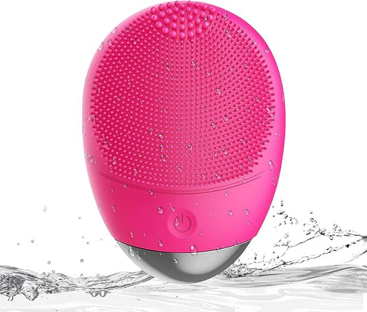 Facial Cleansing Brush, 3-in-1 Electric Soft Silicone Waterproof Face Scrubber, USB Rechargeable IPX7 Waterproof Sonic Vibrating Face Brush for Deep Cleansing, Gentle Exfoliating and Massaging