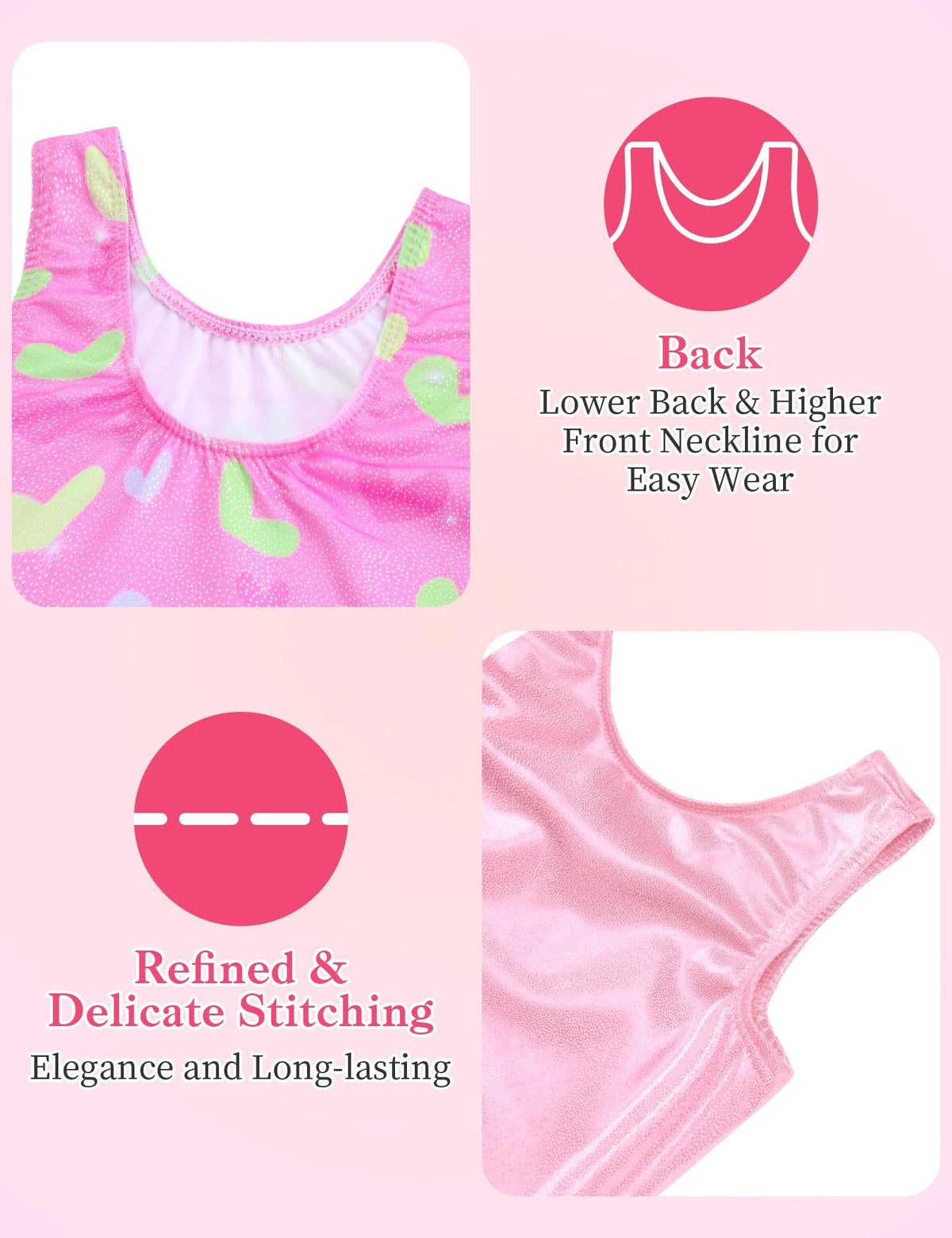 Tziharora Girls Leotards for Gymnastics Size 6-7 Years Old Adorable Pink Biketards Unitards Two Pack with Shorts