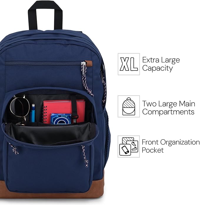 JanSport Cool Backpack, with 15-inch Laptop Sleeve - Large Computer Bag Rucksack with 2 Compartments, Ergonomic Straps, Navy | Computer Bag, Rucksack, 2 Compartments, Ergonomic Straps