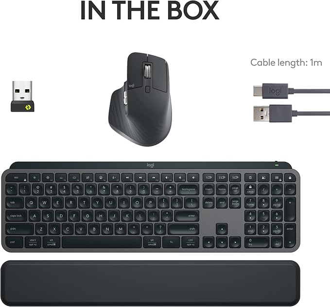 Logitech MX Keys S Combo - Performance Wireless Keyboard and Mouse with Palm Rest, Customizable Illumination, Fast Scrolling, Bluetooth, USB C, for Windows, Linux, Chrome, Mac,Color Graphite.