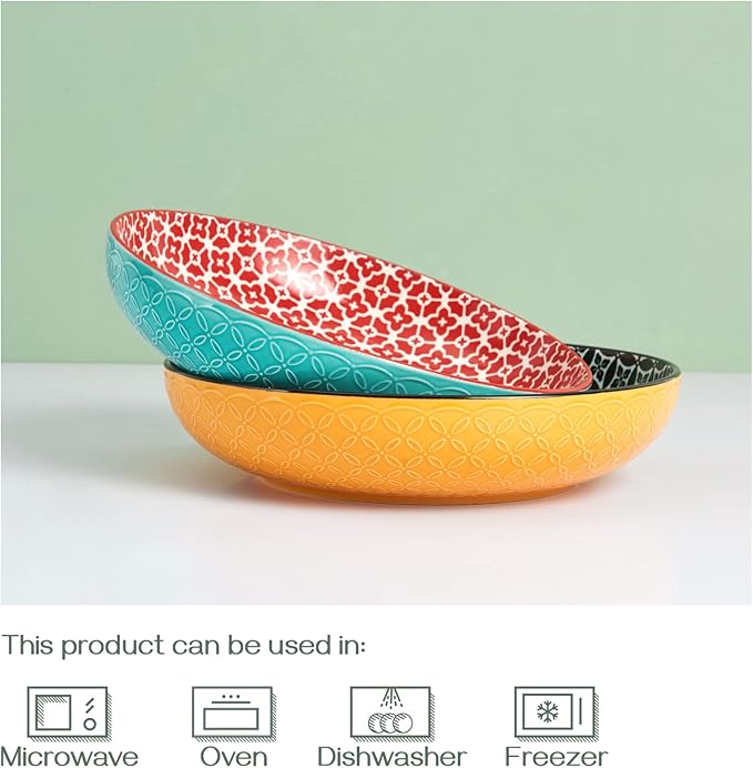 DOWAN Large Serving Bowls, 11.5 Inch Fruit Salad Bowls, Decorative Serving Dishes for Entertaining, 70 OZ Pasta Bowls Set of 2, Vibrant Color Mixing Bowls for Party, Wedding Gifts, Home Kitchen Decor