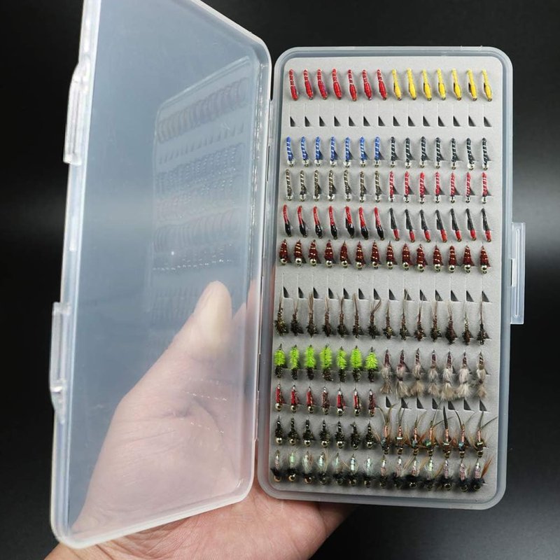 133pcs/Set Ultra-Thin Portable Nymph Scud Midge Flies Kit Assortment with Box Trout Fishing Fly Lures (133, 12/14#)