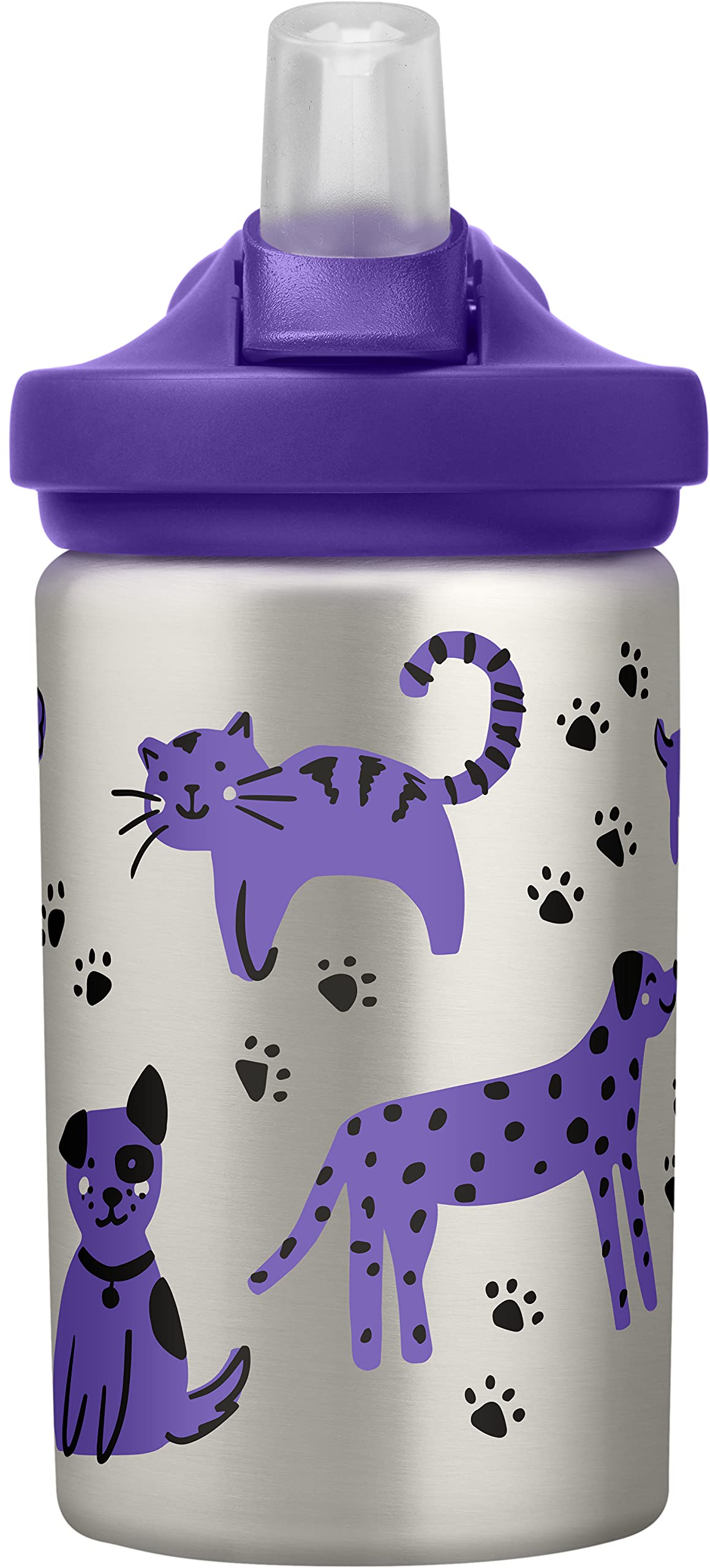 CamelBak Eddy+ Kids Bite Valve Straw Insulated Stainless Steel Water Bottle Cats & Dogs, 14oz