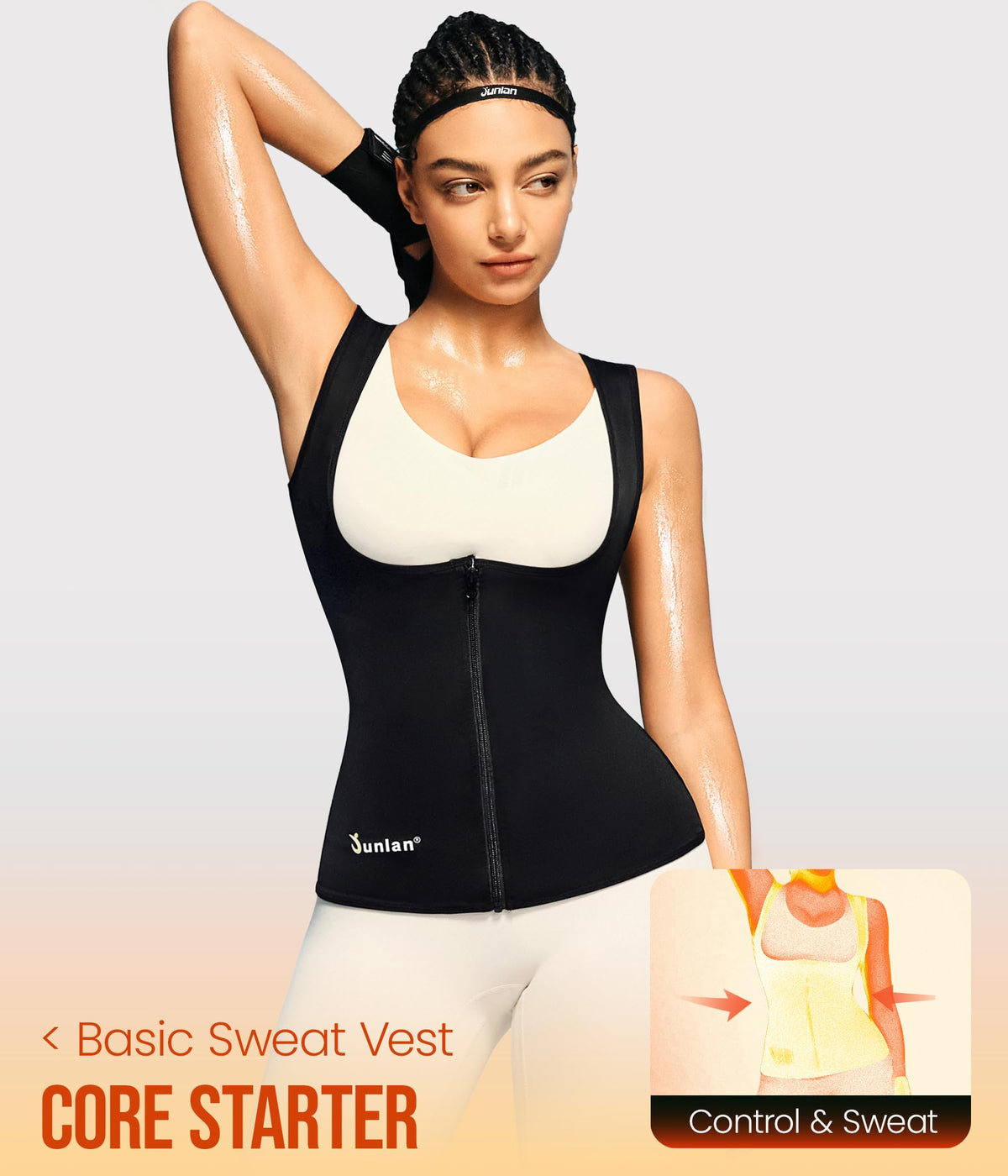 Junlan Sauna Suit for Women Waist Trainer Vest Sweat Tank Top Shaper for Women with Zipper (Black, X-Large)