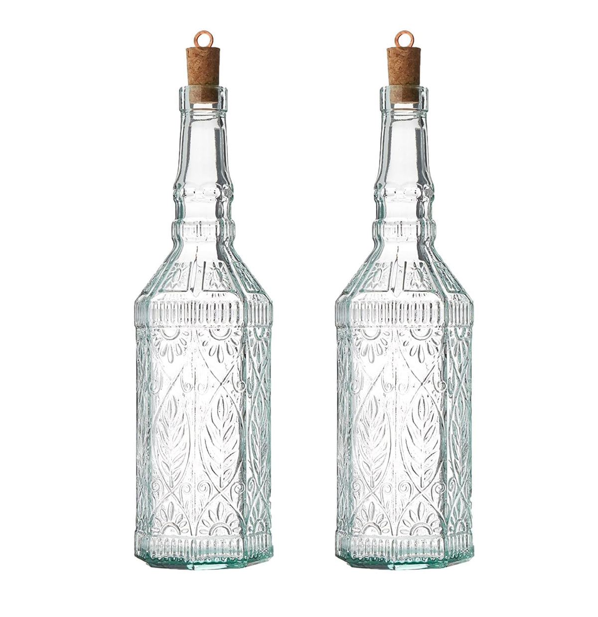 Bormioli Rocco Country Home Fiesole Bottles - Set of 2, 24 oz Decorative Glass Containers with Stopper for Water, Oil & Vinegar Storage - Italian Glassware for Kitchen & Dining