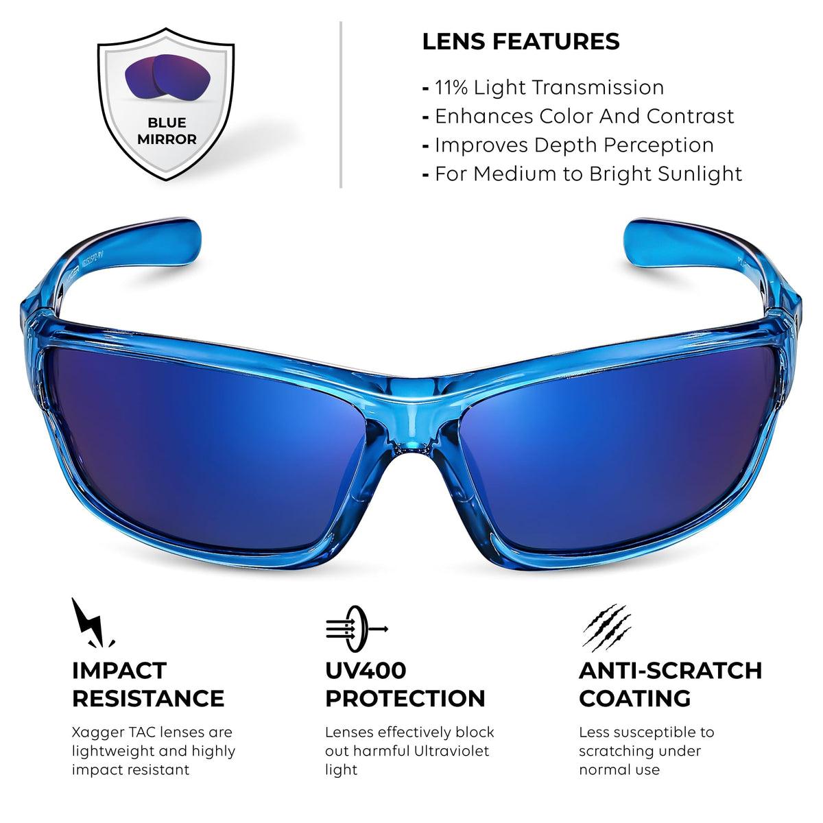 Xagger Polarized Wrap Around Sport Sunglasses for Men Women TR90 Frame Driving Running Fishing