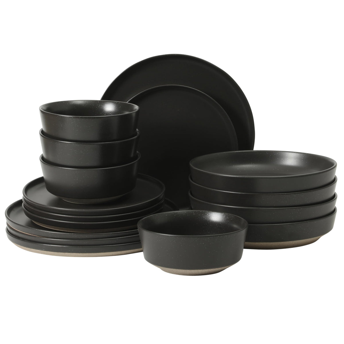 Gibson Elite Menlo Park 16-Piece Pottery Clay Stoneware Dinnerware Set – White Reactive Glaze, Embossed Plates and Bowls W/Pasta Bowl, Service for 4 – Microwave & Dishwasher Safe