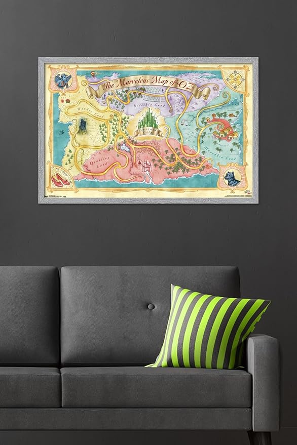The Wizard Of Oz - Map Wall Poster, 34L" x 22.4W", Gray Framed Version