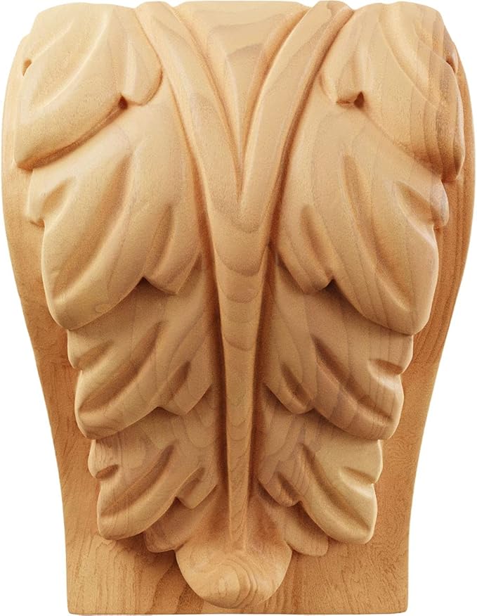 Ekena Millwork CORW03X03X05BARO Medium Acanthus Leaf Block Wood Corbels, 3 1/4"W x 2 3/4"D x 5"H, Red Oak
