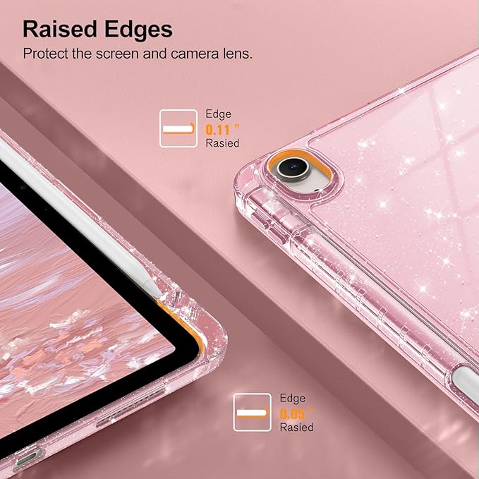 Fintie Slim Case with Pencil Holder for iPad Air 11-inch M4/M3/M2 (2026/2025/2024), iPad Air 5th (2022) / 4th Generation 10.9 Inch - Glittering Sparkly Cover with Shiny Clear Back Shell, Light Pink