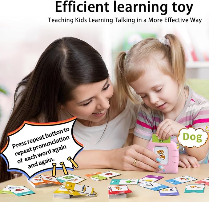Kidzdo Educational Learning Toys for Toddlers, 540 Sight Words Talking Flash Cards with Music, Montessori Pocket Speech Therapy Toys, Teaching/Birthday Gifts for Ages 2 3 4 5 Years Old Girls (Pink)