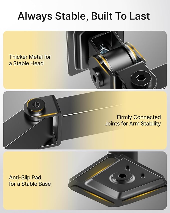 monTEK Stable Dual Monitor Stand for 17"–32” Computer Screens, Heavy-Duty Desk Mount with 22 lbs per Arm, Fully Adjustable Brackets and Arms, Clamp/Grommet Base, VESA 100×100mm Max