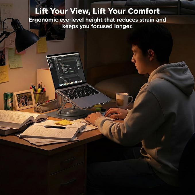 Uncaged Ergonomics Swivel Laptop Stand for Desk, Adjustable Computer iPad Stand for Desk w/ 360 Rotation, Portable Laptop Holder for Home Office Ergonomic Supplies (Space Gray)