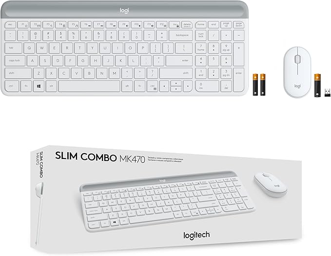Logitech MK470 Slim Wireless Keyboard and Mouse Combo - Modern Compact Layout, Ultra Quiet, 2.4 GHz USB Receiver, Plug n' Play Connectivity, Compatible with Windows - Off White