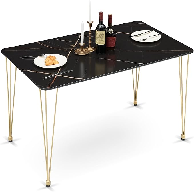 ivinta Dining Table for 4-6, Modern Marble Dining Table with Gold Hairpin Legs, 47inch Rectangle Dining Room Table for Small Space, Kitchen, Living Room, Lilac (Black)