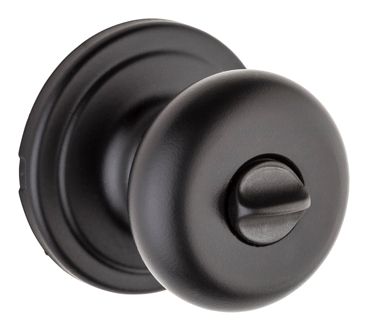 Kwikset Hancock Interior Privacy Door Knob with Lock, Door Handle For Bathroom and Bedroom, Matte Black Keyless Turn Lock Doorknob, with Microban Protection