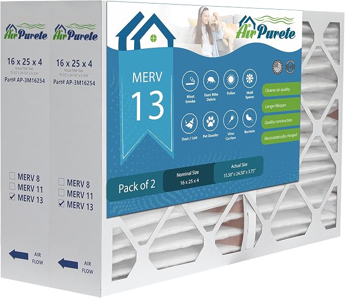 16x25x4 HIGH CAPACITY Furnace Filter | AirPurete AP- 3M16254 | Actual Size 15