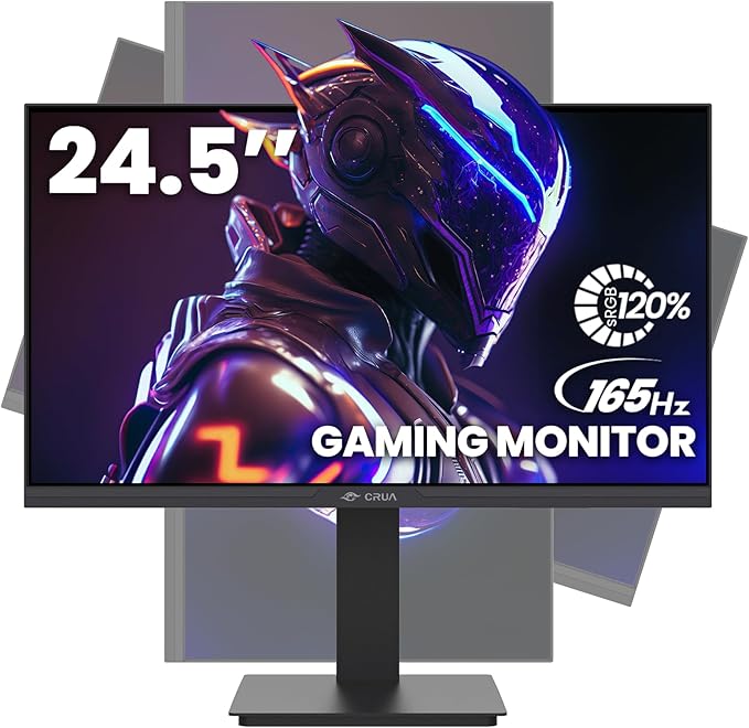 CRUA 24.5Inch Gaming Monitor 144Hz/165Hz, FHD(1920x1080P) 120% sRGB Computer Monitor, Height/Pivot/Swivel/Tilt Adjustable Vertical Monitor, Support FreeSync, DP,HDMI, Wall Mount (75mmX75mm)
