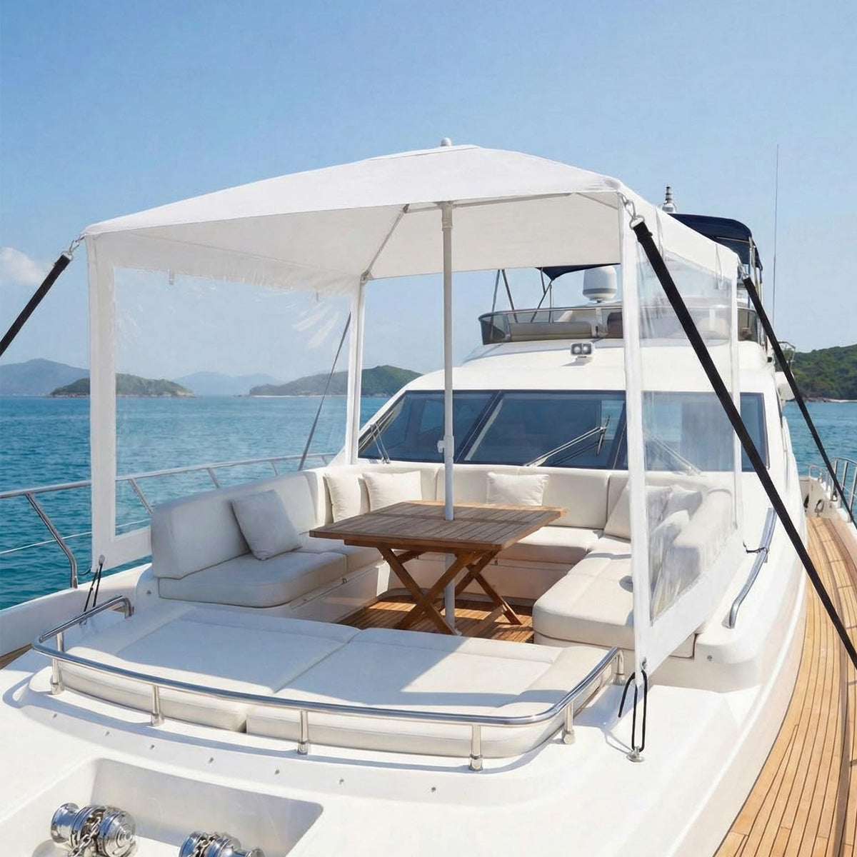 Briwooody White Boat Umbrella Sun Shade with Sidewalls Kit 6' x 6' Boat Sun Cover Anti-Ultraviolet, Adjustable Aluminum Pole to 8 Feet with Ropes and Storage Bag Fits Most Boats and Benches