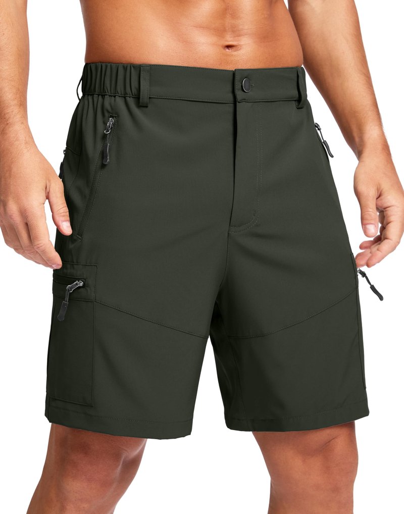 Pudolla Men's Hiking Cargo Shorts Lightweight 7" Travel Casual Shorts for Men Golf Work Outdoor with 5 Zipper Pockets(Army Green XX-Large)