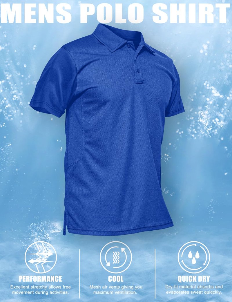 MAGCOMSEN Work Polo Shirts for Men Golf T-Shirts Quick Dry Shirts Summer Shirts Golf Polo Shirts for Men Blue XL