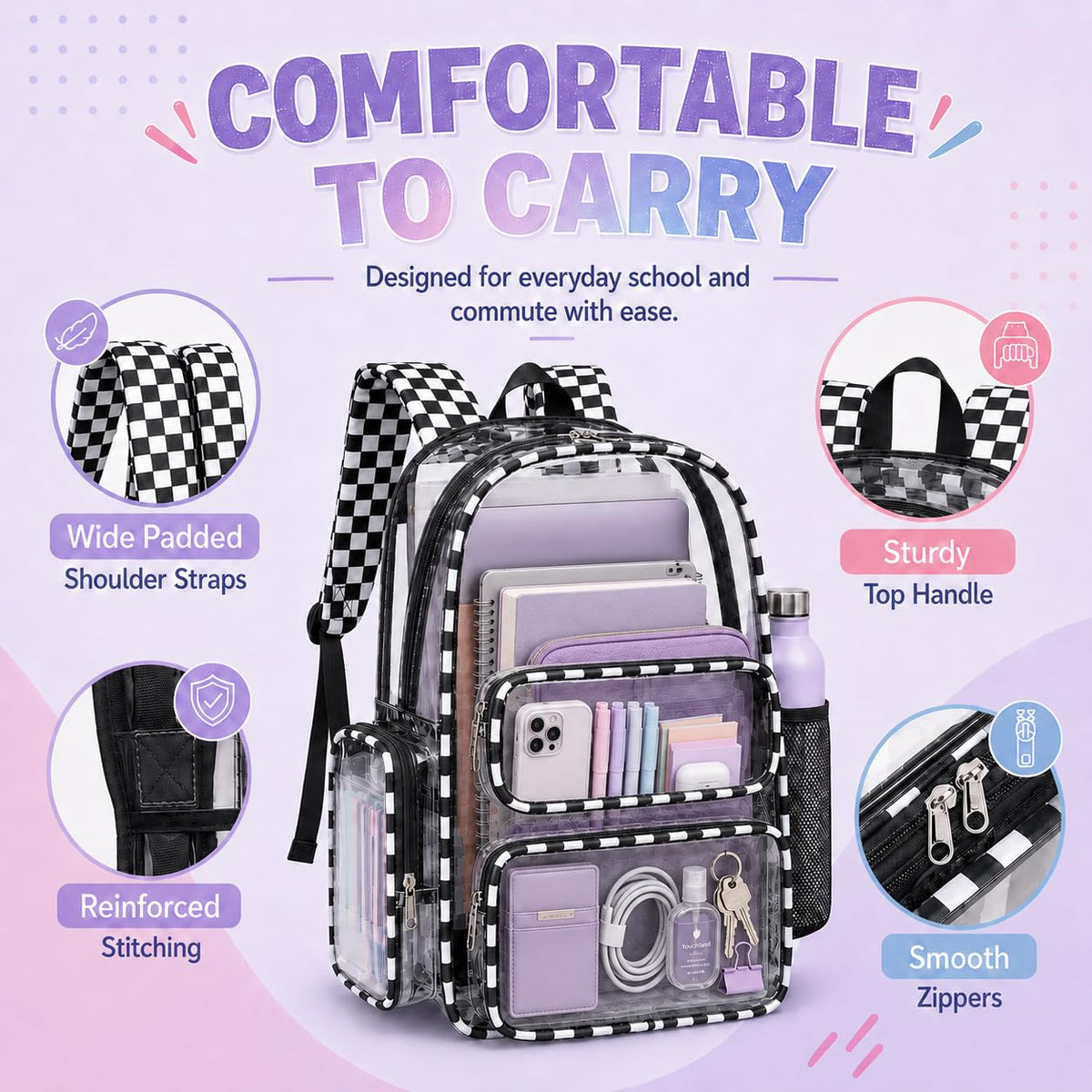 BTOOP Clear Backpack Heavy Duty Transparent Backpack 17" See Through Bookbag for College Work Festival Security with Padded Strap Large Capacity