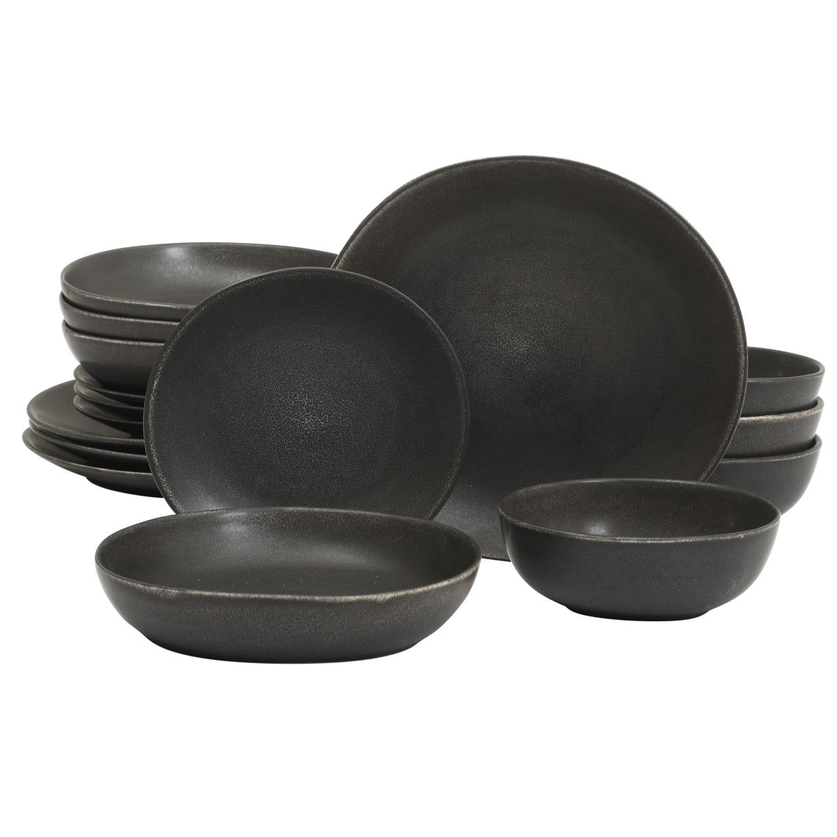 Gibson Elite Echo Bay 12 Piece Porcelain Reactive Glaze (Service for 4) Ceramic Plates and Bowls Modern Stackable Dinnerware Set - Blue