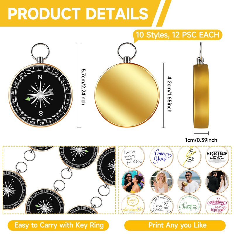 12 Pcs Sublimation Mini Compass, Mini Christian Compass for Vintage Gifts Religious Gifts for Men Graduation Weddings