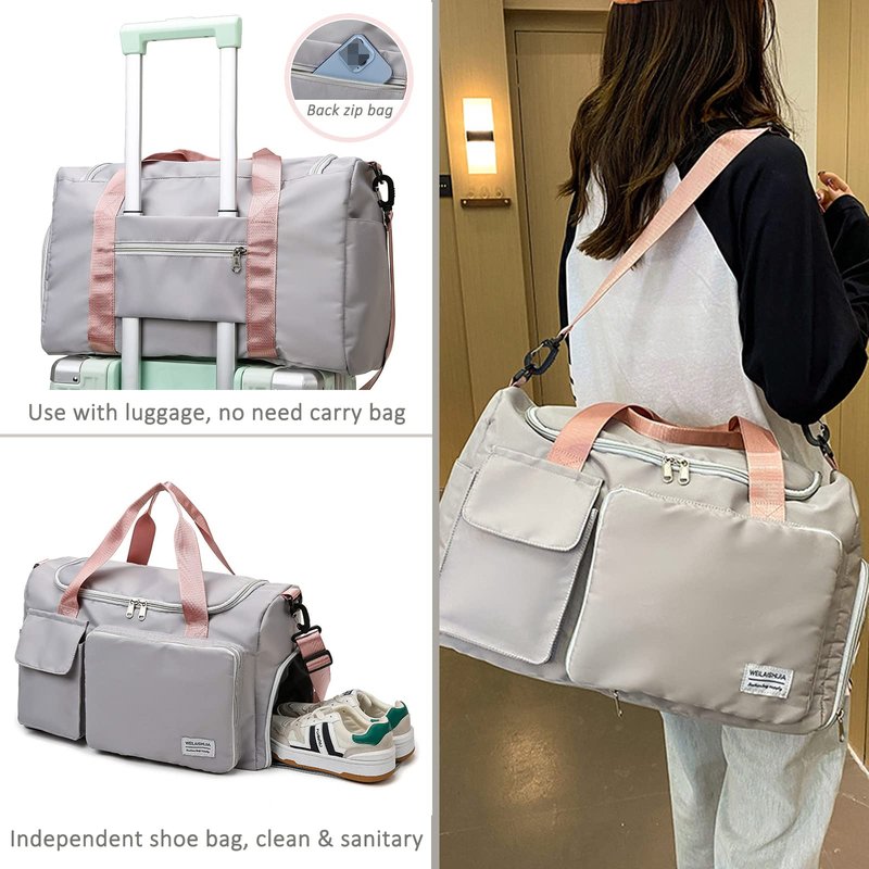 Pink+Toiletry Gym Bag for Women - Foldable Travel Duffel with Wet Pocket & Shoes Compartment, Dance & Overnight Bag, Small Luggage for Women and Man