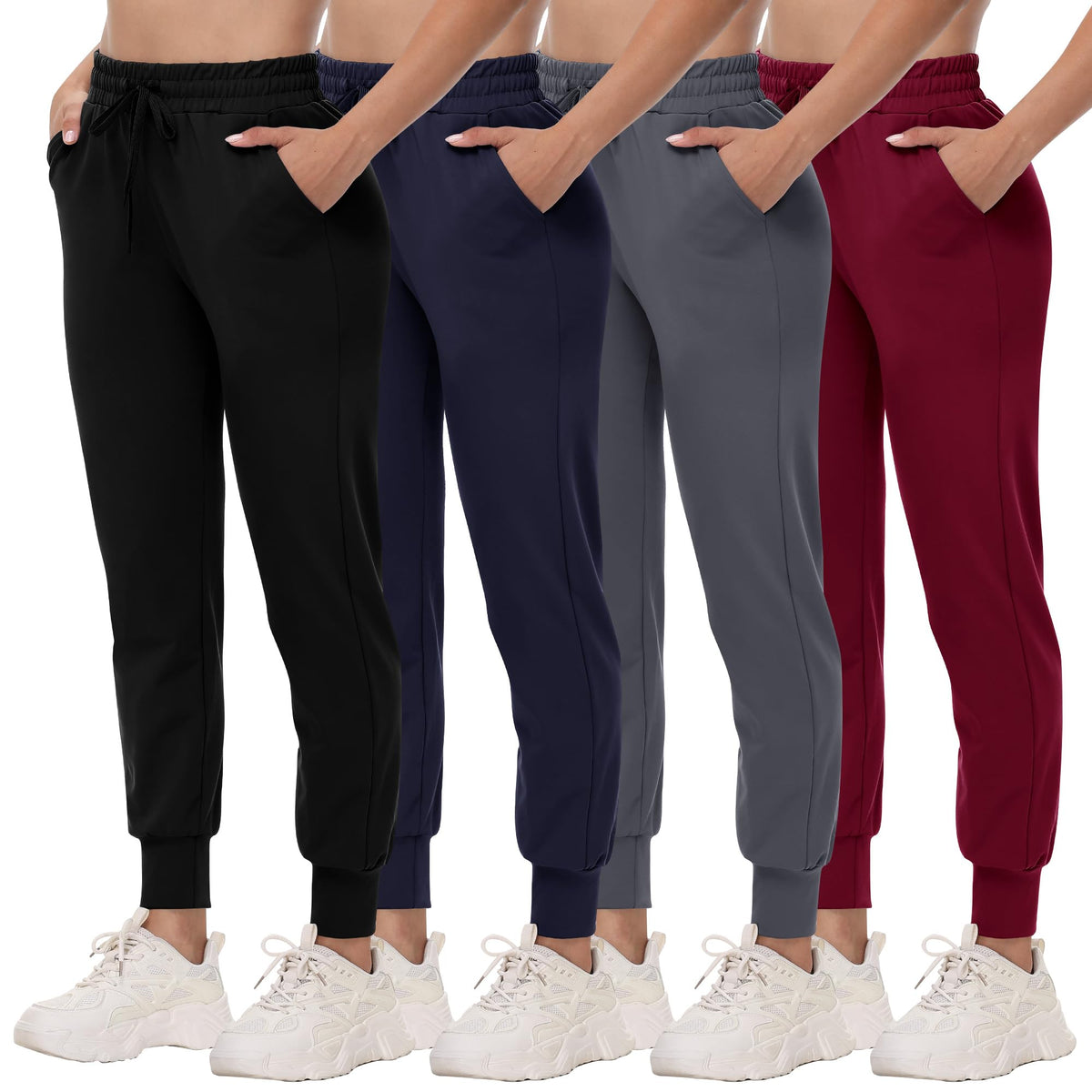 CAMPSNAIL 4 Pack Joggers for Women - Sweatpants with Pockets Lightweight Comfy Yoga Pants for Workout Travel Lounge