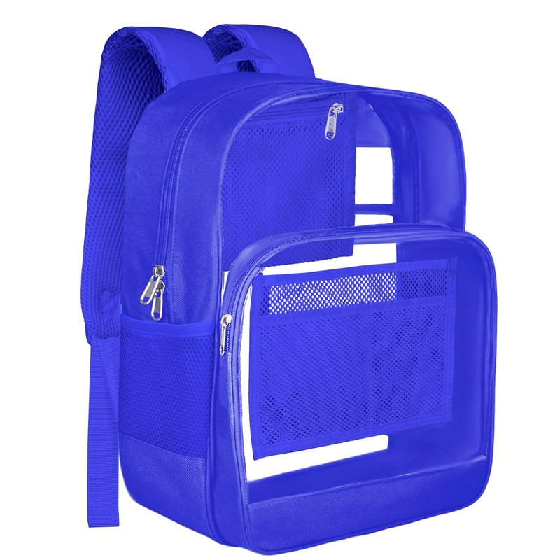 BrillaraSymn Heavy Duty Clear Backpack for School, Sturdy Fabric Clear Bookbag, Transparent PVC & Oxford Backpacks with Privacy Pocket for Boys Girls,Men & Women, Blue