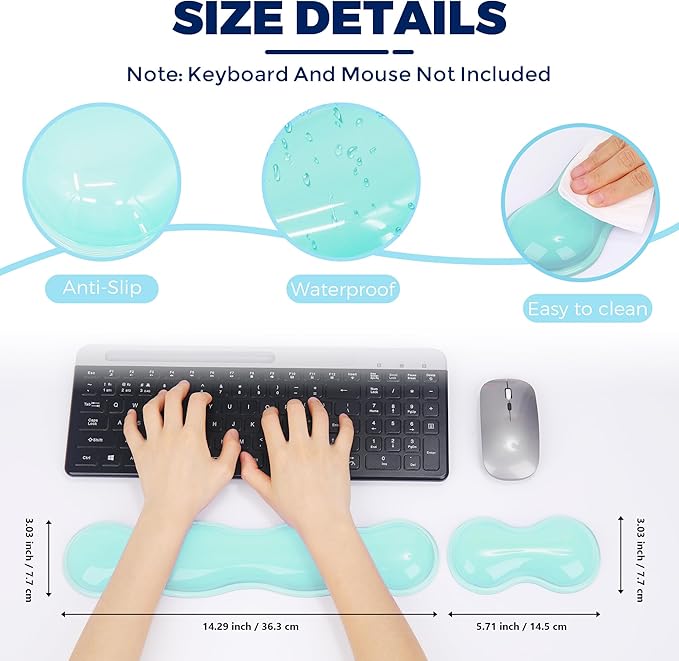 Gel Wrist Rest for Keyboard and Mouse, Wrist Rest for Keyboard, Mouse Wrist Support, Pain Relief, Cool Touch, Non-Skid, Keyboard Wrist pad