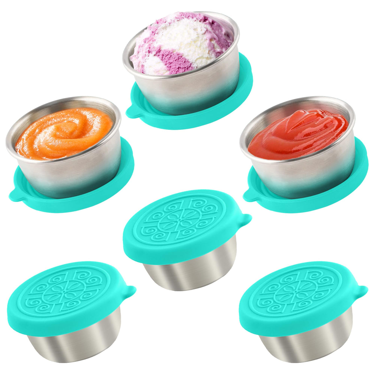 6x1.6 Oz Salad Dressing Containers With Lids, Small Leakproof Reusable Stainless Steel Salad Dressing Container To Go For Lunch Boxes,Sauce containers, Picnics,Travel Meal Prep And Kitchen Storage.