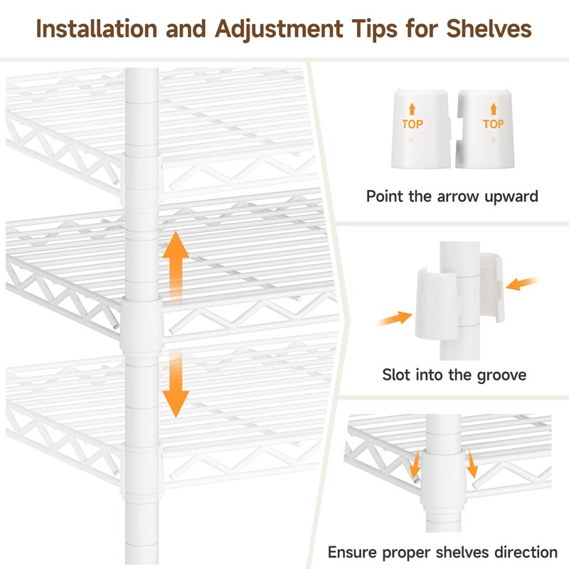 ONBRILL E5 Expandable Heavy Duty Garment Rack, Freestanding Closet Organizer System with 9 Wire Shelves & 6 Hanging Rods, Modular Metal Pipe Clothing Rack, Max Load 1350LBS, Portable Closet, White