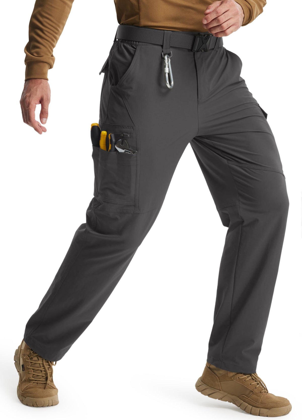 Libin Men's Work Pants Hiking Cargo Pants Water Resistant Stretch Tactical Outdoor Trousers with 9 Pockets, Dark Grey, 34W x 32L