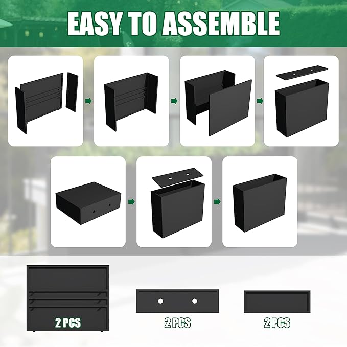 Large Metal Planter Box for Outdoor 30" Lx10“Wx24”H, Tall Rectangular Planters for Outdoor Patio/Porch/Cafe, All-Weather Durable Galvanized Steel, Modern Design for Plants, Flower,Garden, Black