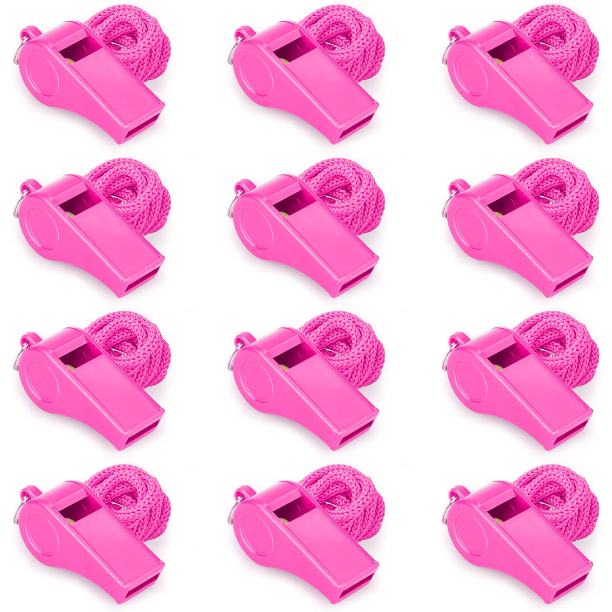 Hipat 12 Pack Pink Loud 120dB Plastic Whistles with Lanyard – High-Pitched Safety Whistle for Sports, Coaching, and Collective Entertainment