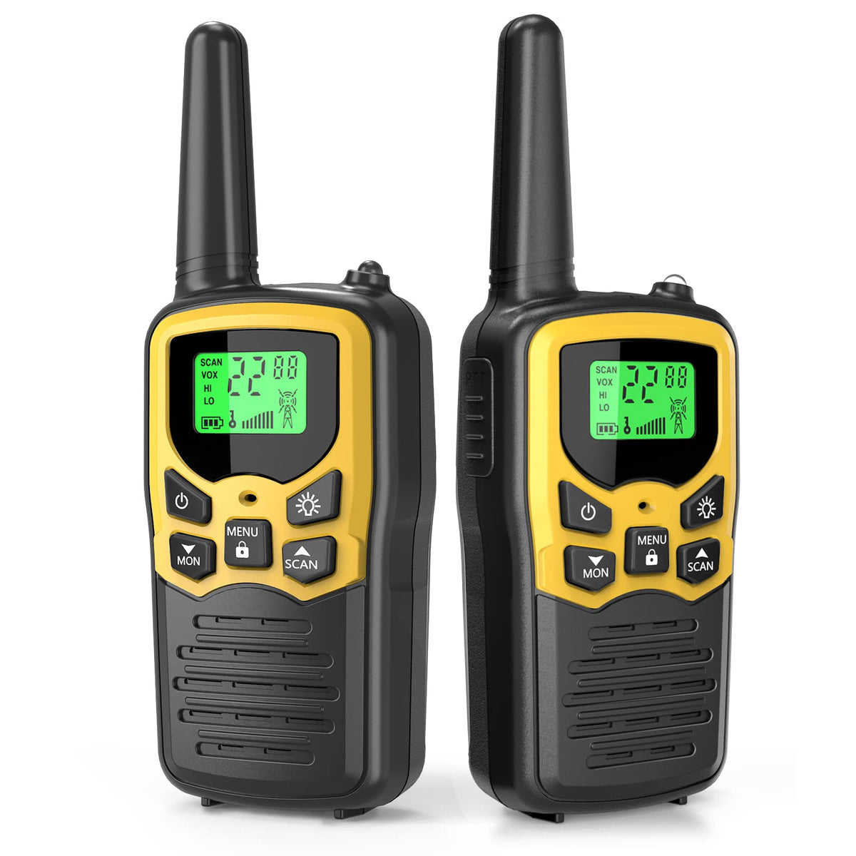Walkie Talkies,MOICO Long Range Walkie Talkies for Adults Two-Way Radios with 22 Channels FRS VOX Scan LCD Display with LED Flashlight for Field, Survival Biking Hiking Camping 2 Pack (Yellow2)
