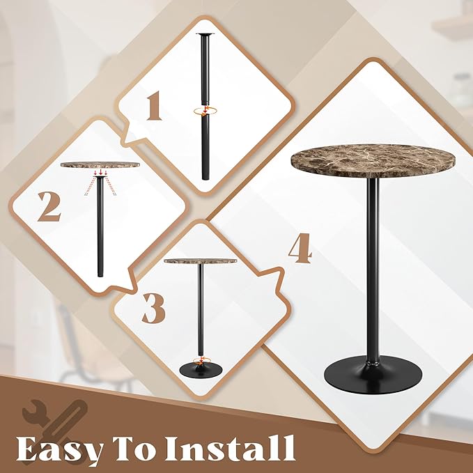 Homall Round Dining Table Bistro Pub 23.8 x 39.5 Inches Bar Table for Kitchen, Dining Room (1, Marble-Black)