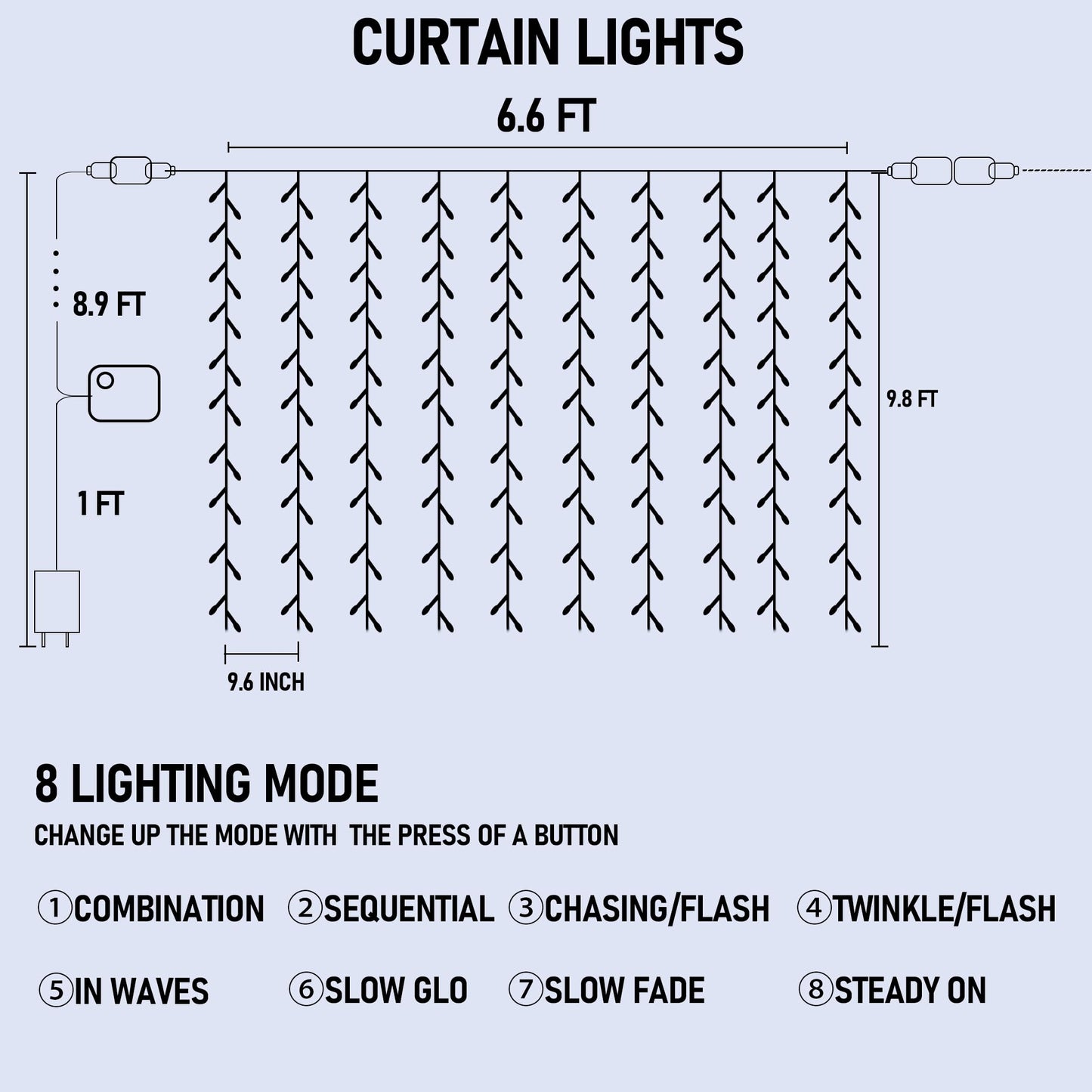 FUNPENY Window Curtain String Lights, 300 LED 8 Lighting Modes Fairy Lights USB Powered, Waterproof Lights for Christmas Bedroom Party Wedding Home Garden Wall Decorations (White)