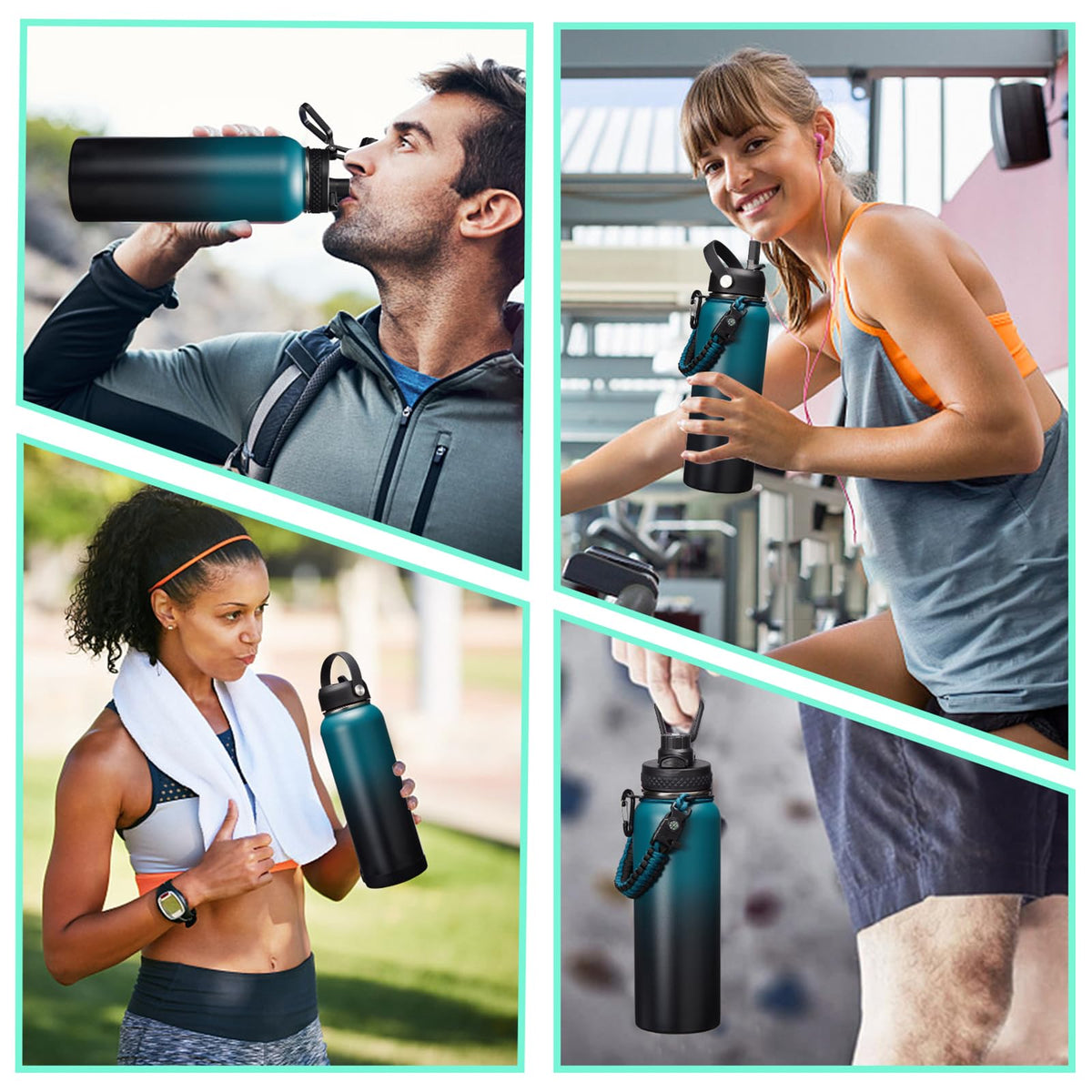 DIGJUPER Vacuum Insulated Water Bottle 40oz - with Straw & Spout Lids, Paracord Handle, Shoulder Carrier Bag, Sport Stainless Steel,Double-Wall Metal Water Bottle Thermo Hydro Mug Flask