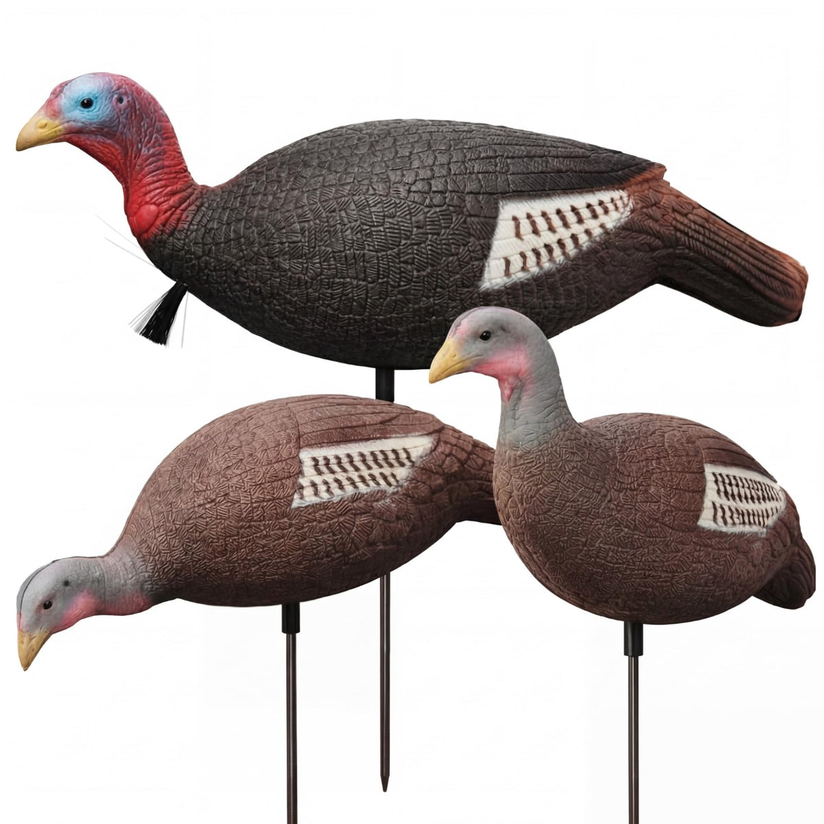 Poen 3 Pack Turkey Decoys Collapsible Hunting Combo Decoy Standing Lifelike Turkey Decoys Realistic Hunting Hen and Jake Decoy with Foldable Stake for Field Forest Wood Ground Outdoor