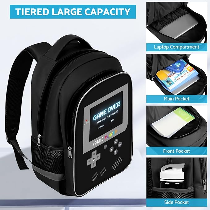 School Backpack For Boys - Gamer Boys Backpack For Kids Children Teens Elementary Middle School - Ages 6-18，17″