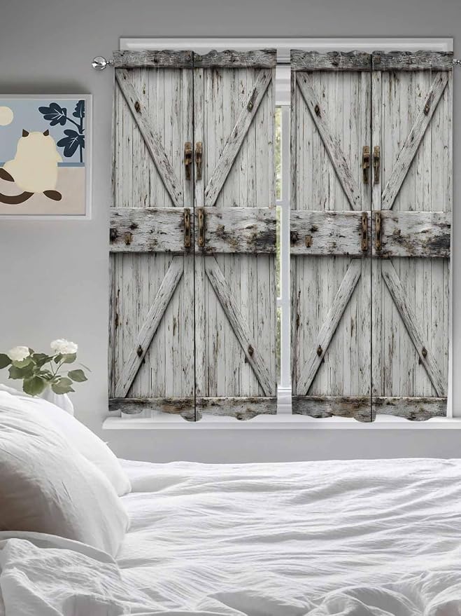 Vintage Gate Living Room Curtains 72 Inches length, Farmhouse Wooden Grain